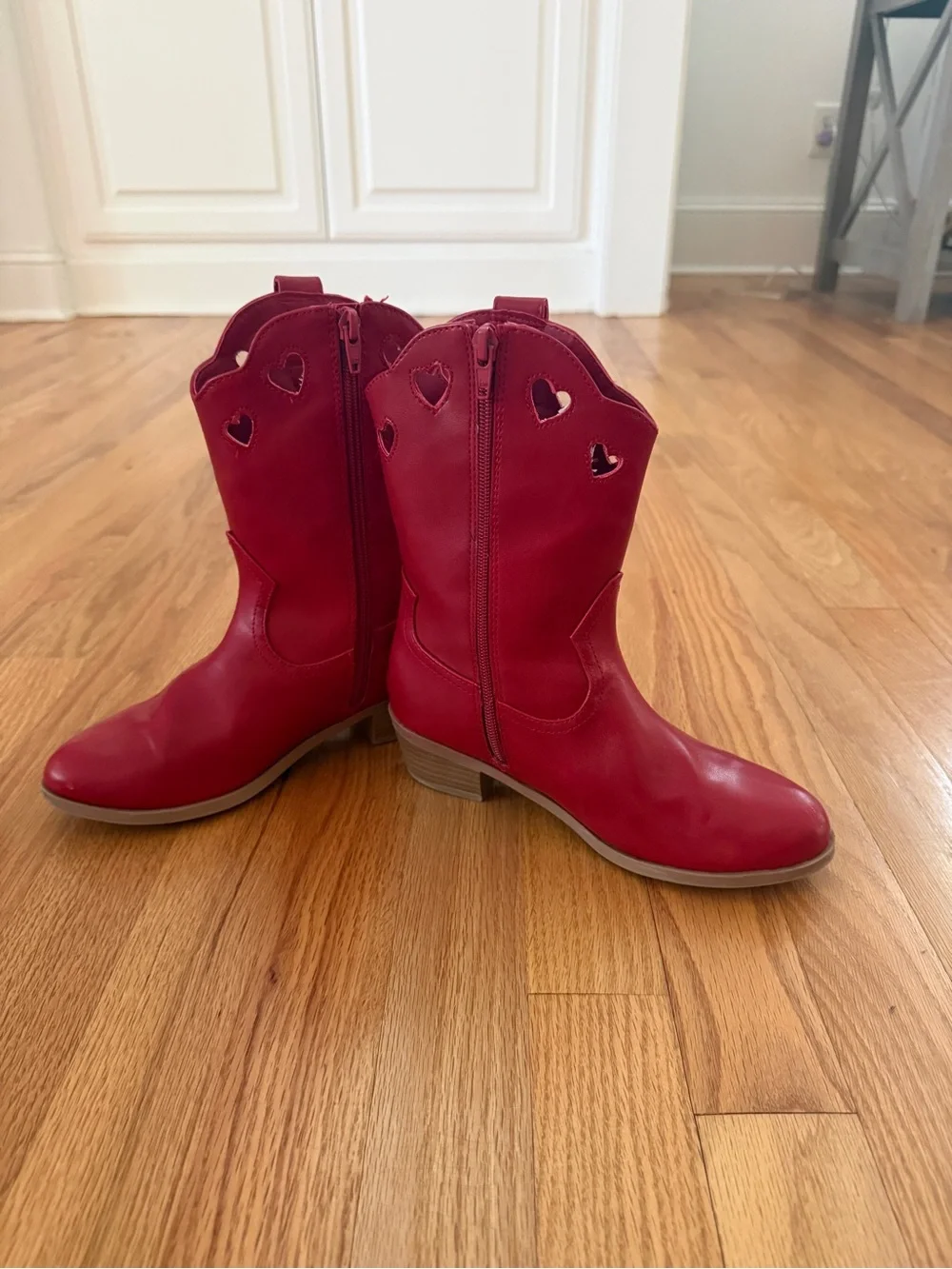 Wonder Nation Girls Red Heart Cutout Cowgirl Western Boots, Size 2